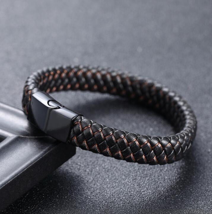 Harajuku Style Braided Black Blue Leather Bracelet for Men