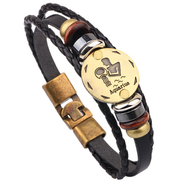 Vintage Horoscope Leather Bracelet for Men