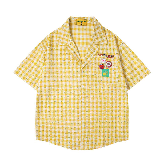 Retro Badge Decorative Design Short Sleeve Shirt