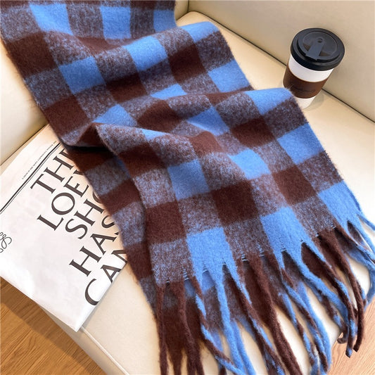 Plaid Imitation Cashmere Scarf - Dual Purpose Shawl