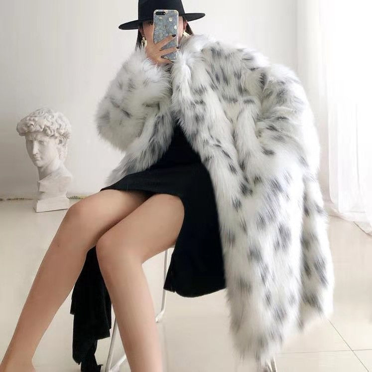 Playful White Leopard Faux Fur Jacket for Women