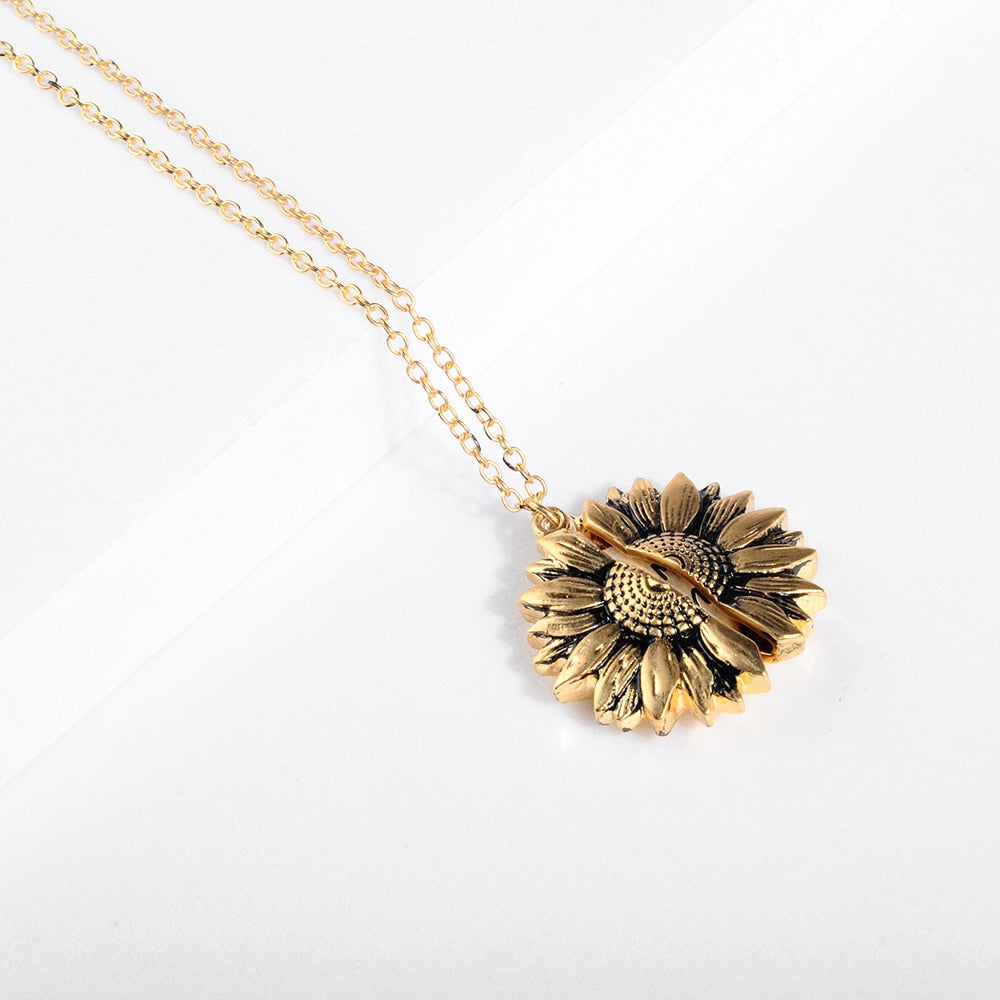 Vintage Sunflower Locket Pendant Necklace - Bohemian Style