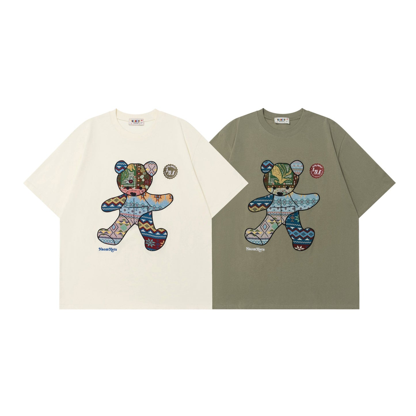 Design Bear Embroidery Short Sleeve T-Shirt