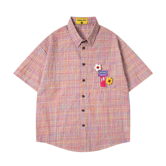 Retro Floral Plaid Short-Sleeved Shirt