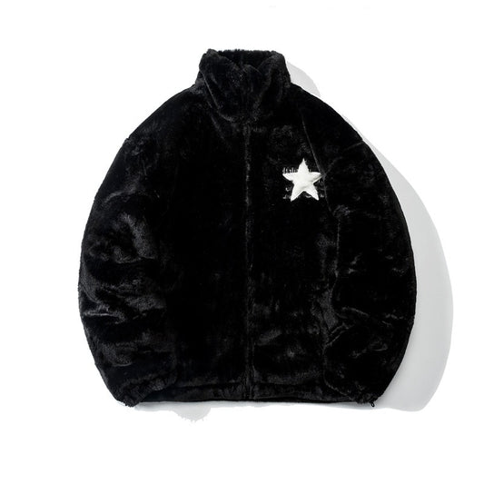 Harajuku Style American Five-Pointed Star Rabbit Fur Coat for Men