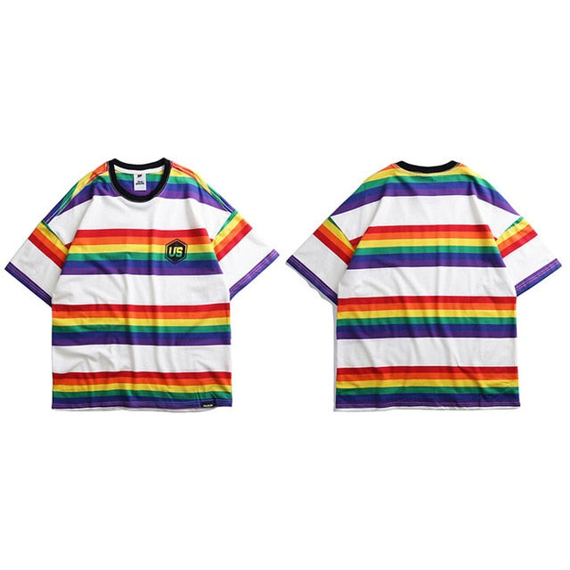 Harajuku Rainbow Striped Hip Hop T-Shirt