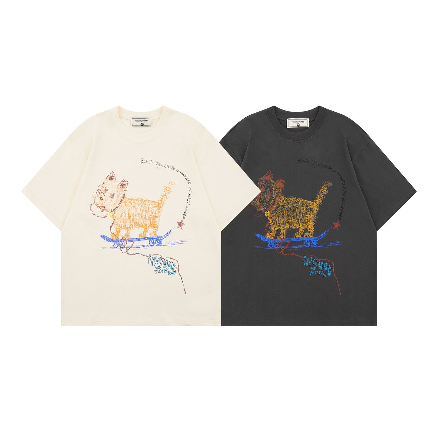 Playful Hand Drawn Dog Print T-Shirt