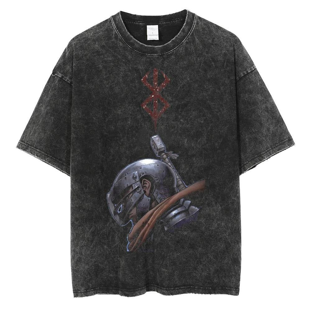 Men's Washed Black Hip Hop Streetwear T-Shirt