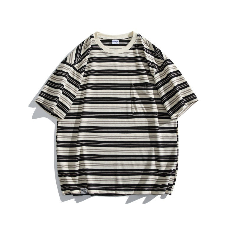 Harajuku Style Color Blocked Striped Half Sleeve Shirt