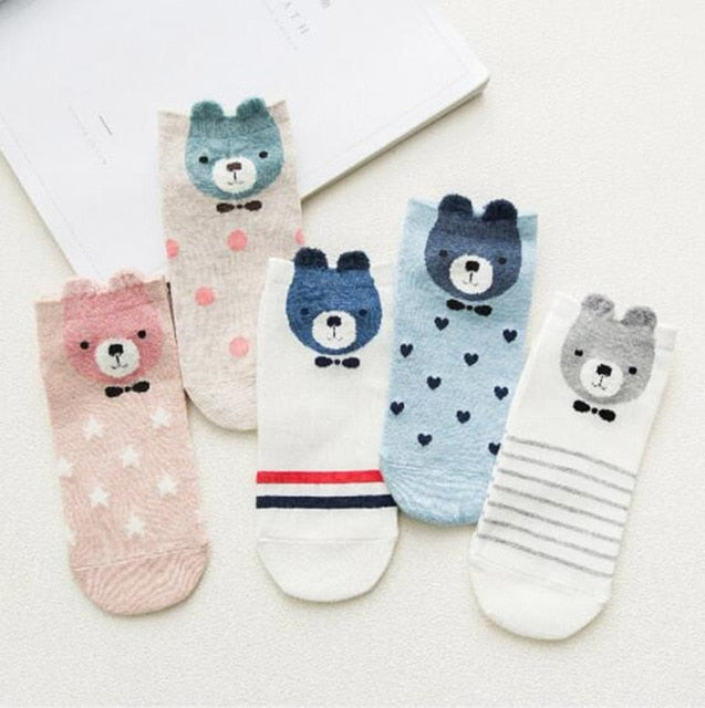 Cute Cat Ankle Socks - Pink Harajuku Style (5 Pairs)