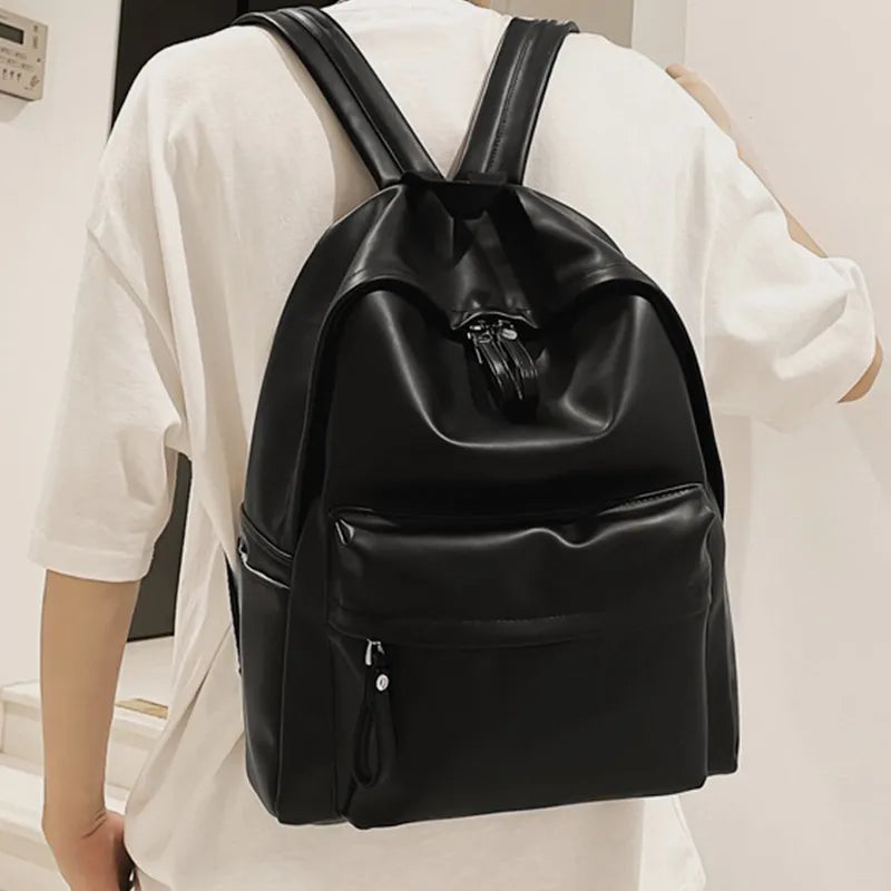 Harajuku PU Leather Zip Backpack