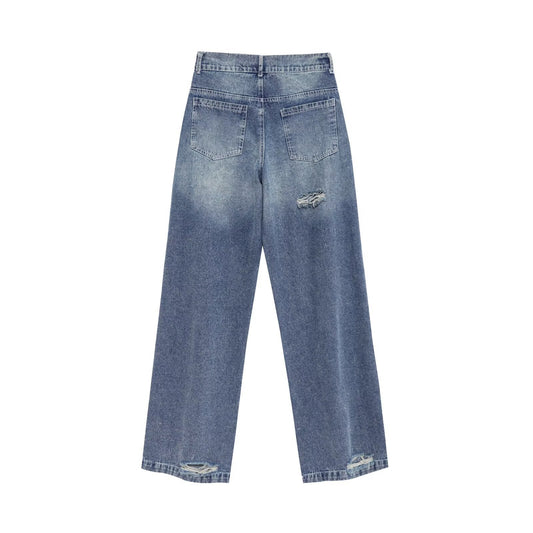 Sea Blue Ripped Long Jeans for Women - Harajuku Style