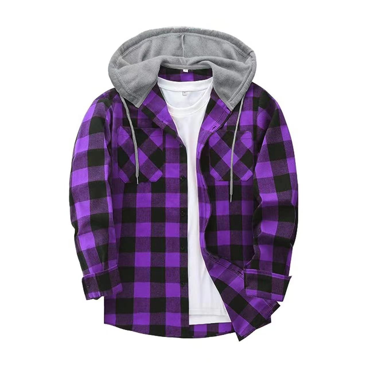 Harajuku Style Plaid Grid Hooded Shirt for Men