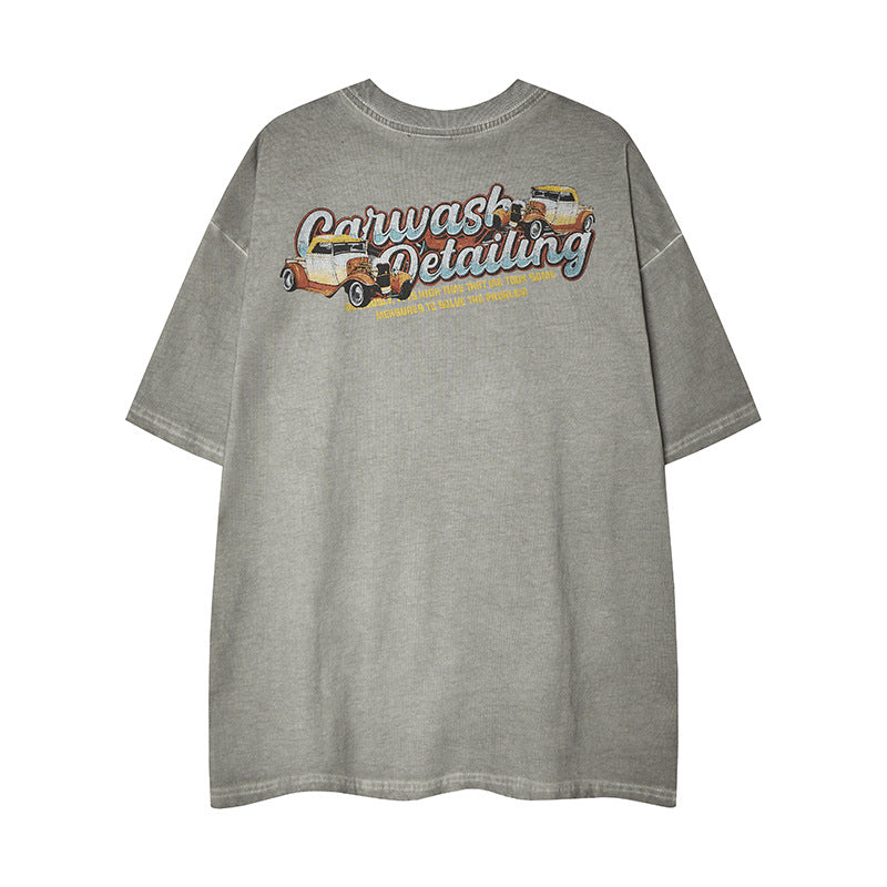 Retro Car Print Short Sleeve T-Shirt - Harajuku Style