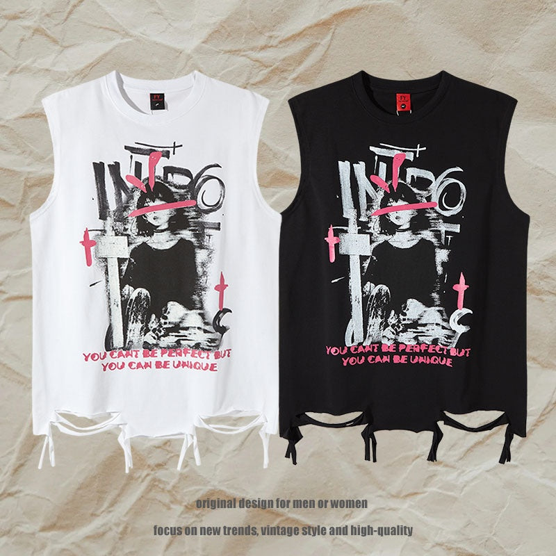 Harajuku Distressed Tank Top - Unisex Summer Sleeveless Tee