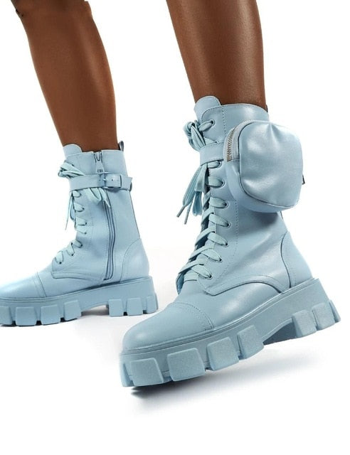 Harajuku Style Pocket Motorcycle Boots for Women