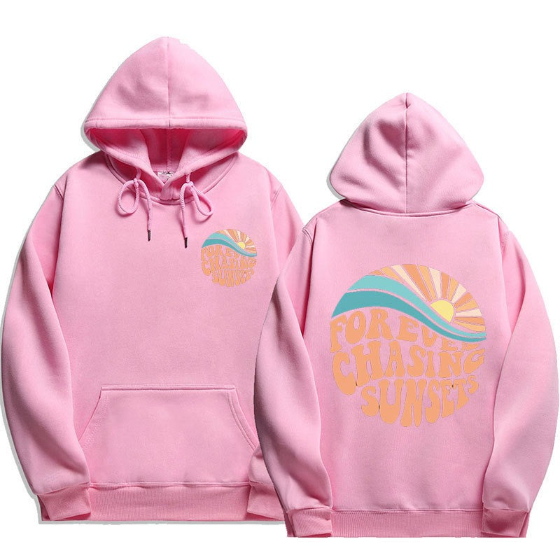 Chasing Sunsets Harajuku Style Cuff Thread Hoodie