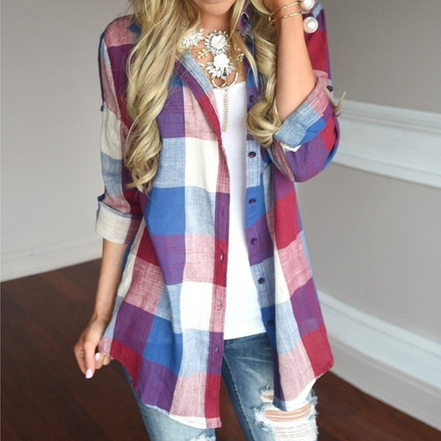 Harajuku Style Women's Casual Long Sleeve Plaid Shirt