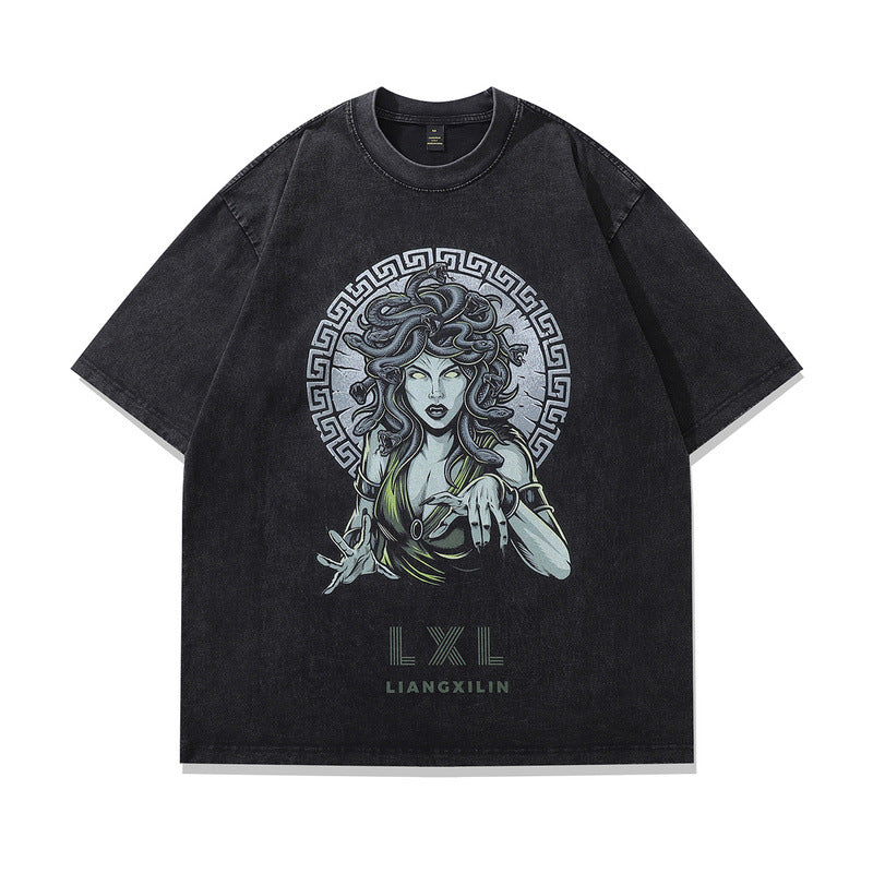 Playful Water-Washed Vintage Medusa T-Shirt