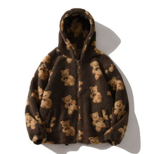 Playful Bear Hooded Plush Sweater for Women