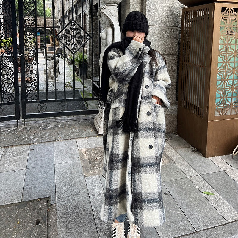 Korean Retro Plaid Woolen Coat for Women