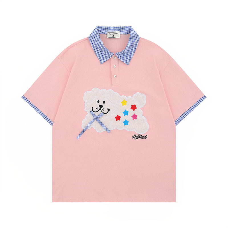 Unisex Cartoon Embroidered Polo Shirt - Harajuku Style
