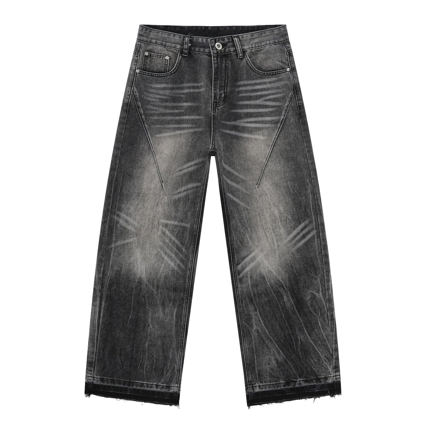 Nirben Denim | Frayed Hem Gray Loose Straight Jeans
