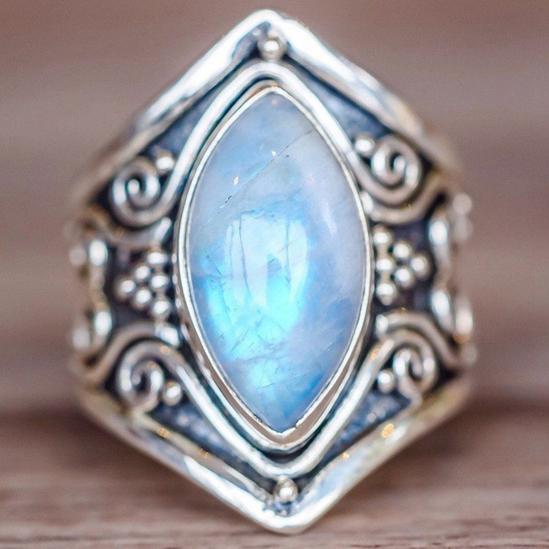 Vintage Silver Big Stone Ring - Bohemian Style Jewelry