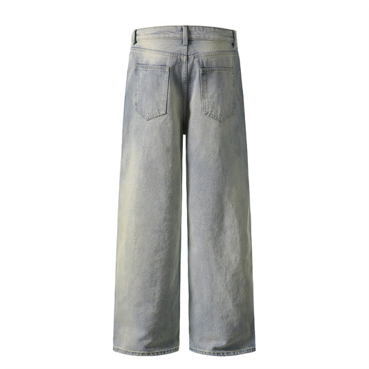 Washed Spray Dirty Cat Whisker Denim Pants