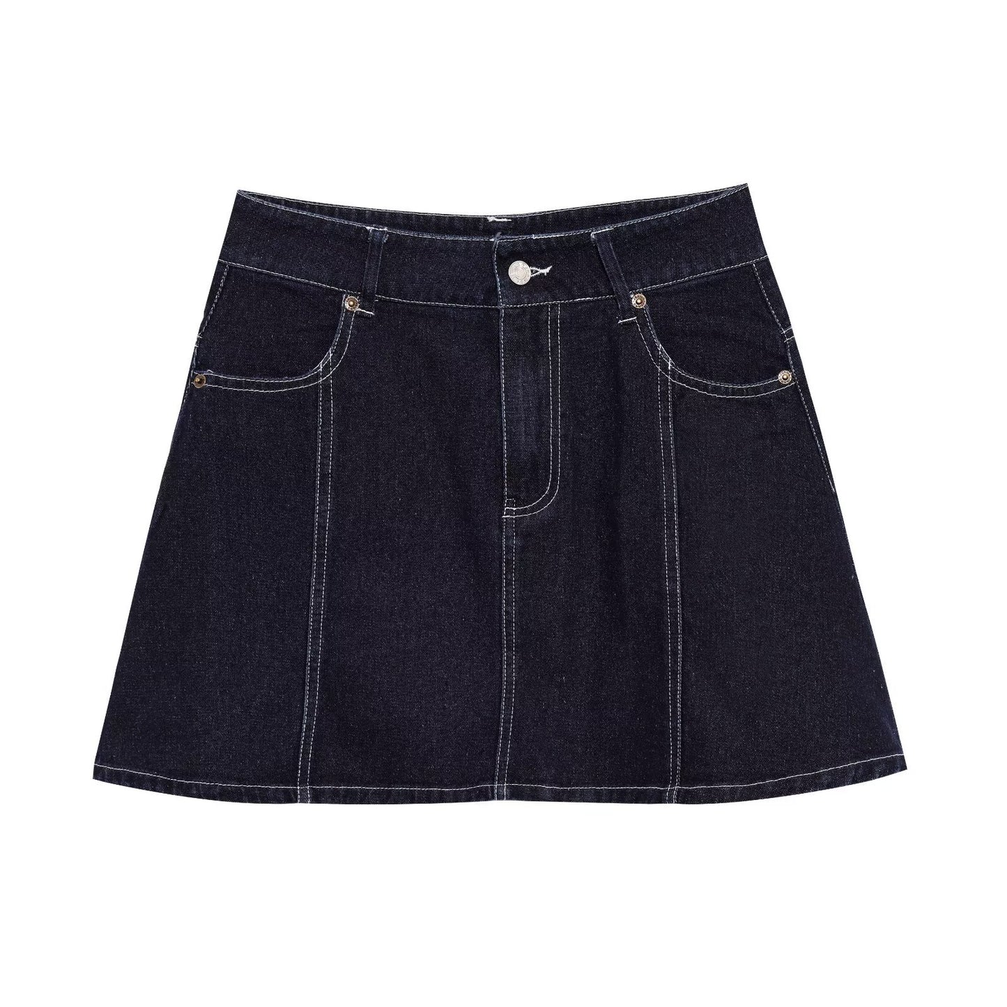 Playful Navy Blue A-Line Denim Midi Skirt