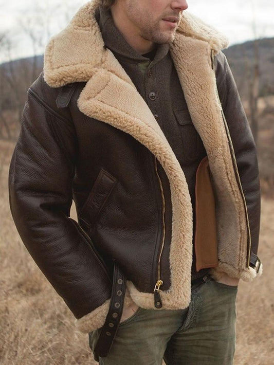Men's Dark Coffee Faux Leather Fur Jacket