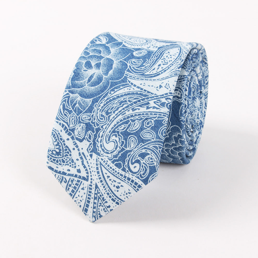 Cotton Tie with Denim Skull Anchor Print