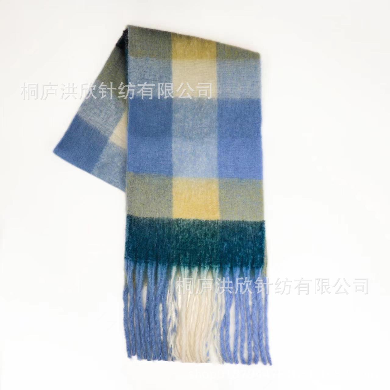 Rainbow Plaid Tassel Scarf for Autumn & Winter