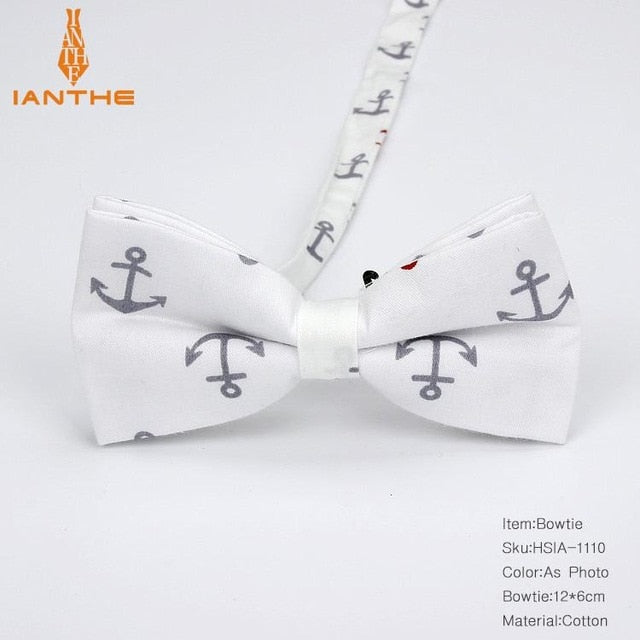 Cotton Vintage Anchor Print Bow Tie