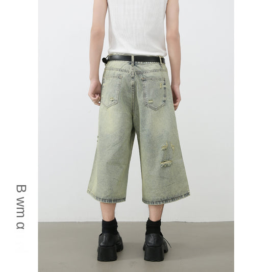 Retro Distressed Denim Shorts for Men - Harajuku Street Style