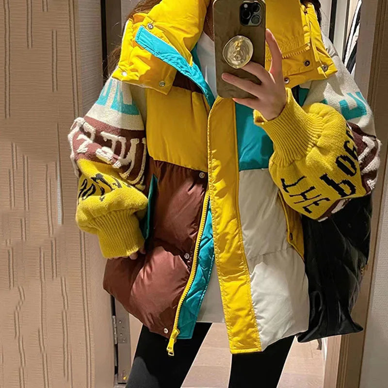 Harajuku Style Letter Stitched Down Jacket for Women