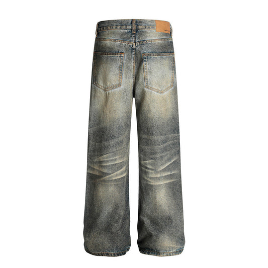Post-Apocalyptic Heavy-Duty Distressed Denim Pants for Men