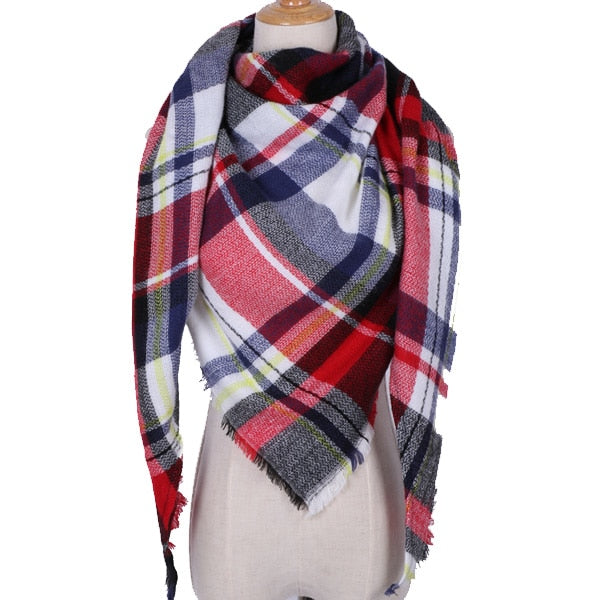 Harajuku Style Winter Triangle Scarf - Cashmere Plaid Shawl