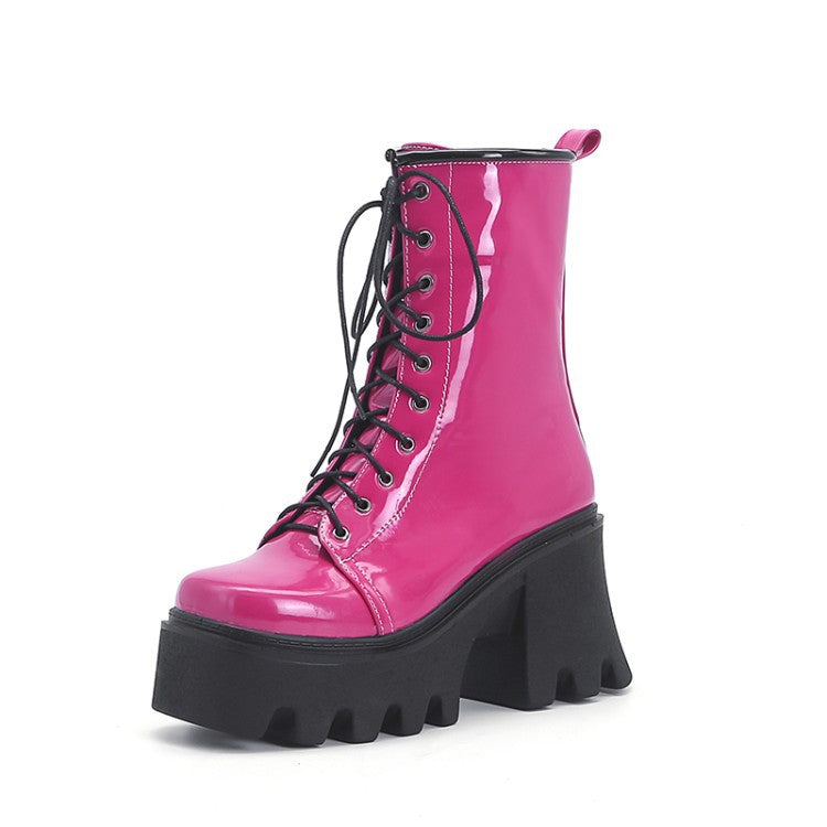 Harajuku-Inspired Thick Heel Lace-Up Short Boots