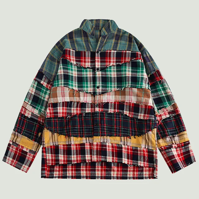 Harajuku Broken Patchwork Plaid Shirt