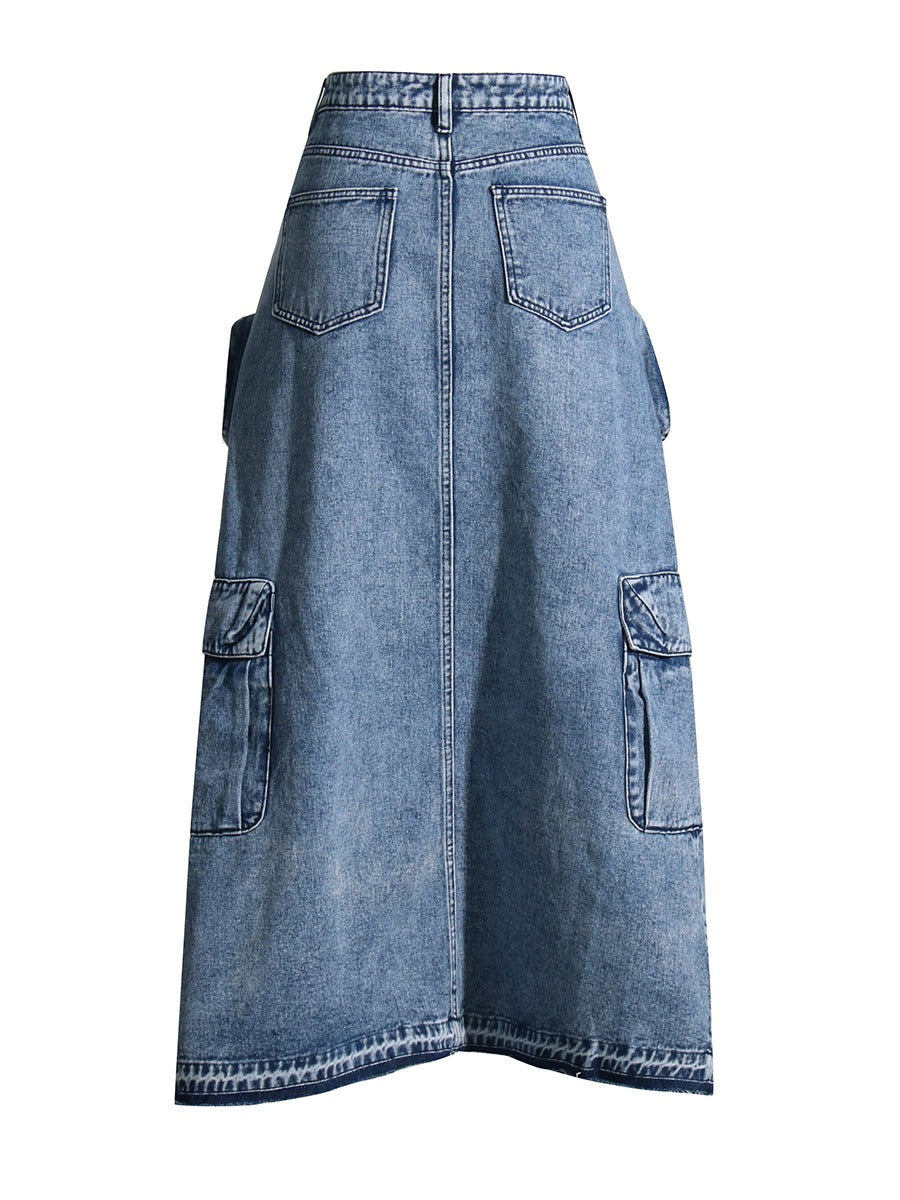 Chaopai High Waist Split Denim Skirt - Harajuku Style