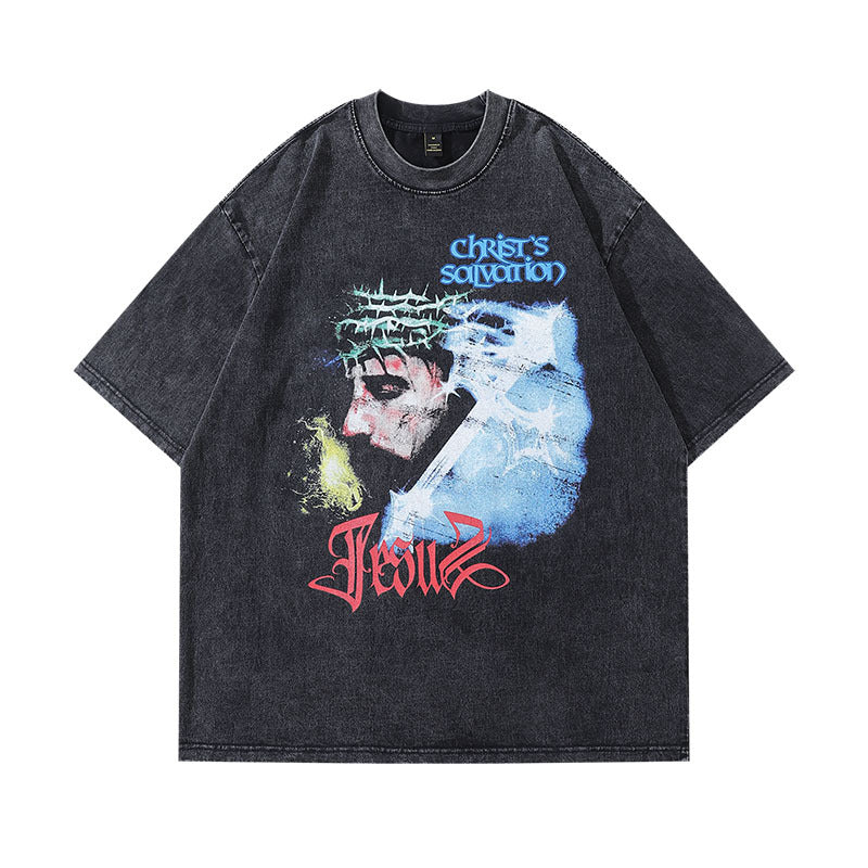 Retro Print Loose Fit Cotton T-Shirt - Harajuku Style