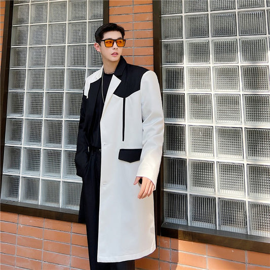 Casual Black and White Contrast Trench Coat for Women