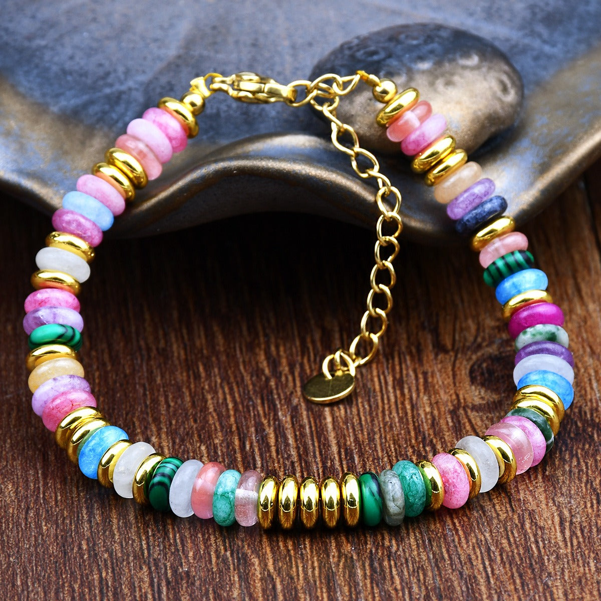 Dopamine Colored Natural Stone Bead Bracelet for Women