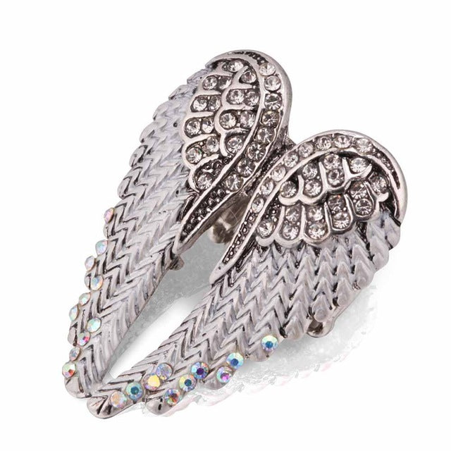 Angel Wings Stretch Ring - Antique Gold Biker Bling for Women
