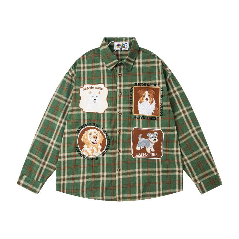 Cute Puppy Embroidered Loose Men's and Women's Shirts