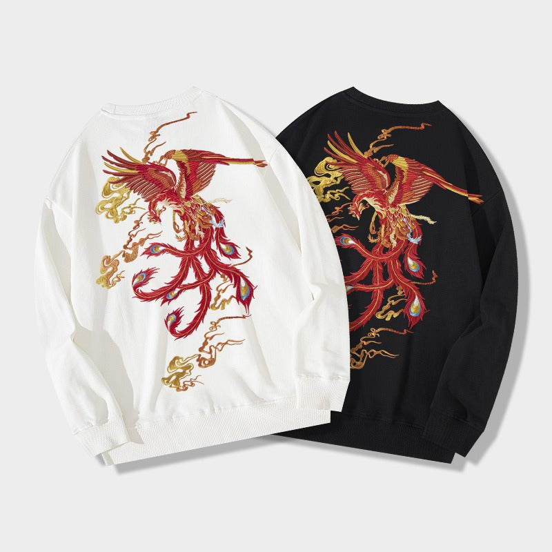 Harajuku Phoenix Embroidered Heavy Sweatshirt for Men