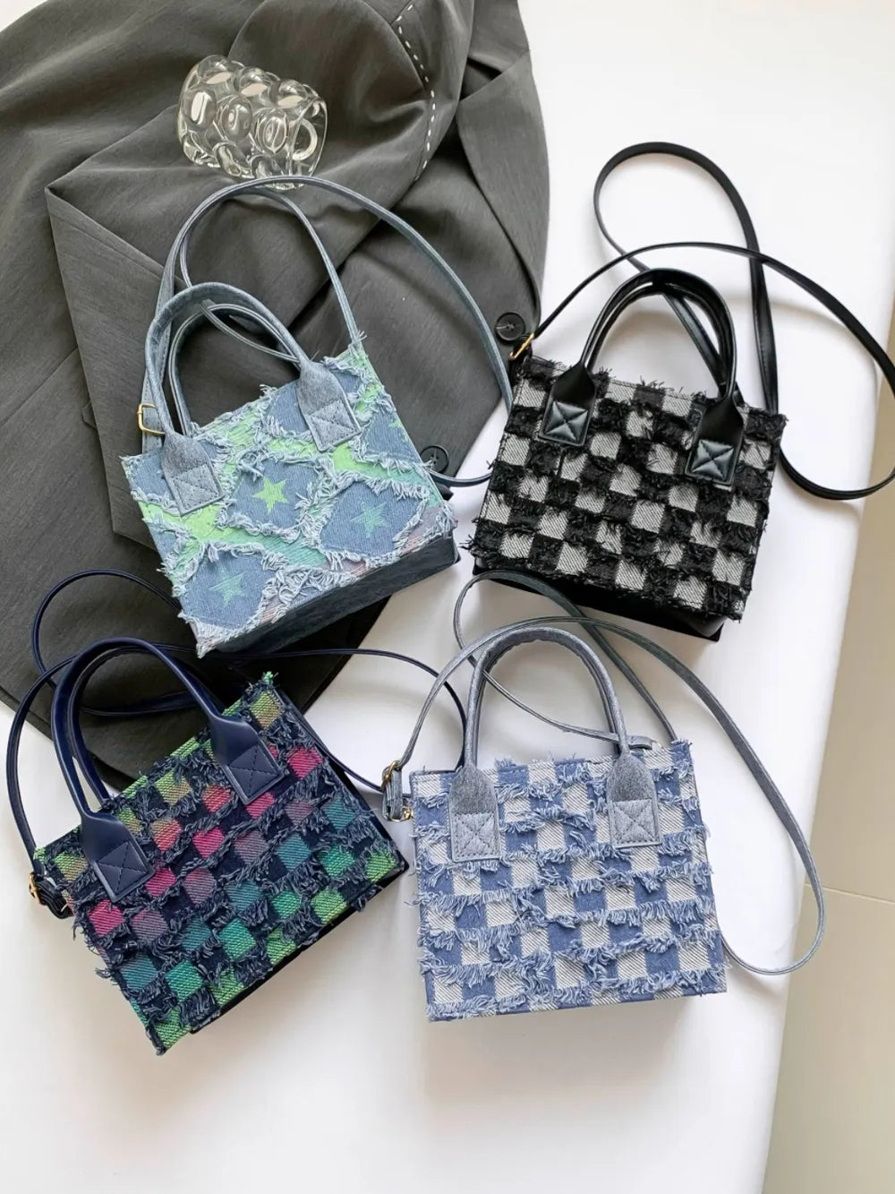 Raw Edge Plaid Shoulder Bag - Harajuku Style