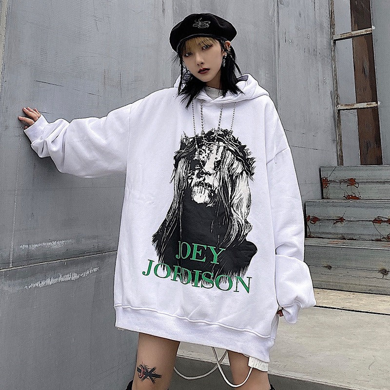 Harajuku Cartoon Print Plush Hooded Sweater