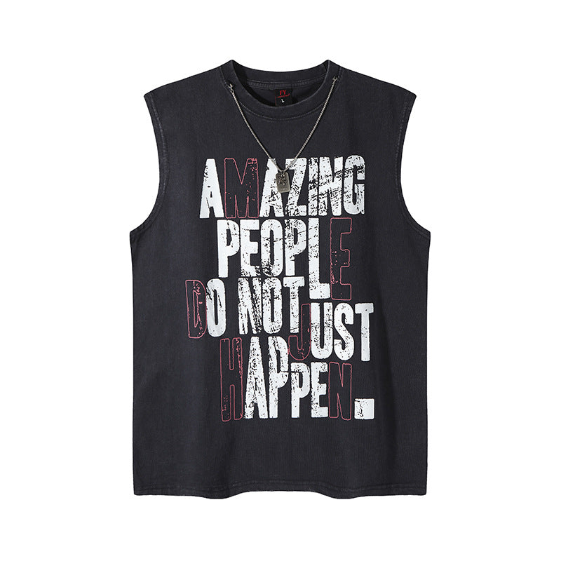 Unisex Loose Fit Washed Cotton Vest - Harajuku Style
